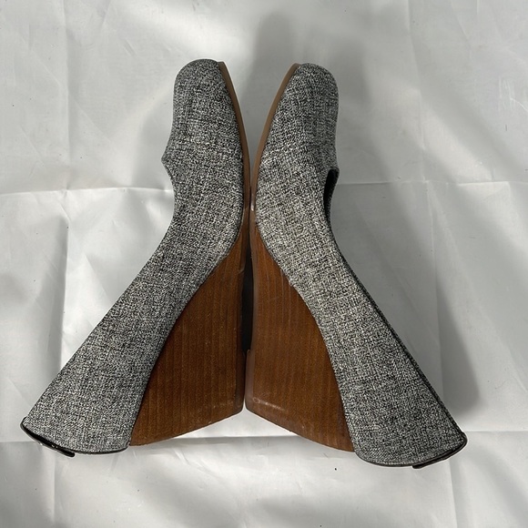 Chelsee Girl Heavenly Grey Tweed Round Toe Wedge Textile Leather Cushion Size 10 - Picture 3 of 10